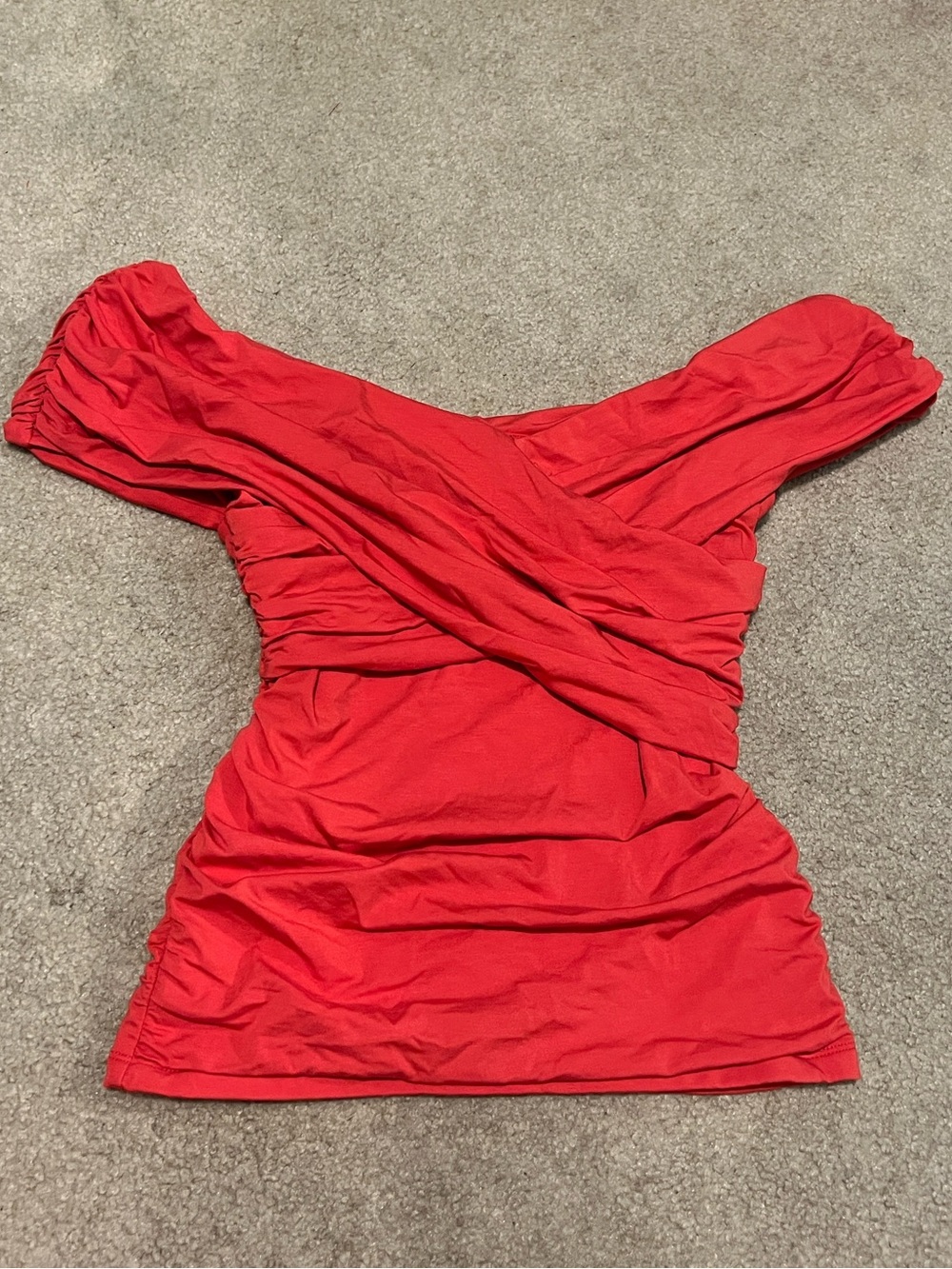 Abercrombie & Fitch Red Off-Shoulder Ruched Top